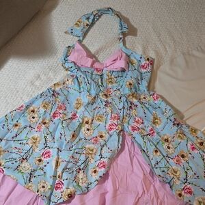 Floral Halter Dress with Pink Accents